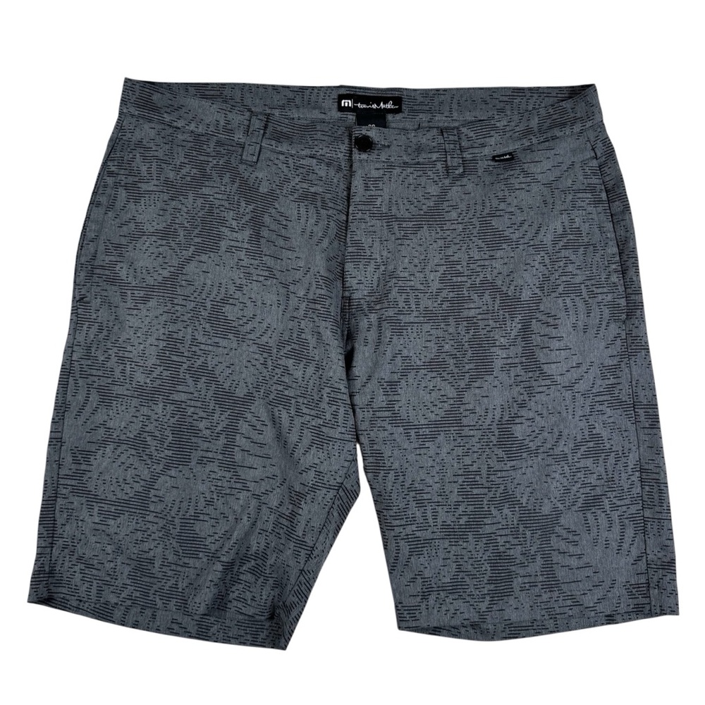 Travis Mathew Go Fish Shorts Chino Golf Tropical Leafs AOP Stretch Grey Mens 38